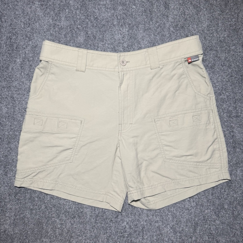 Simms Shorts Khaki Nylon Cargo Men Small Fishing Outdoor Quick Dry Pockets